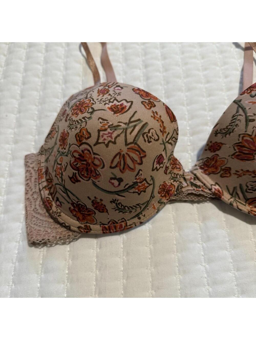 Jessica Simpson 36C Taupe Mauve With Flowers Bra Underwire Lined Floral - Picture 3 of 15